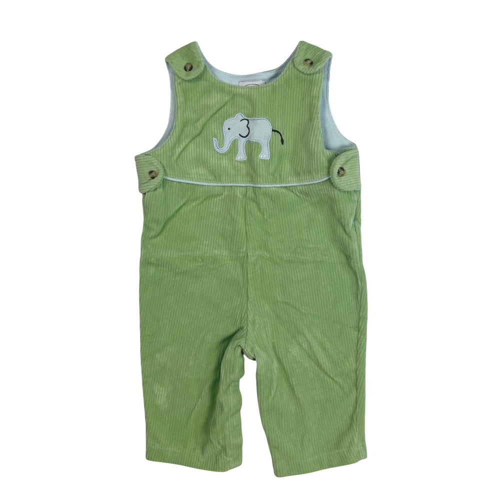 Talbots Kids Vintage Elephant Baby Romper Overalls Green Cotton Blend Corduroy